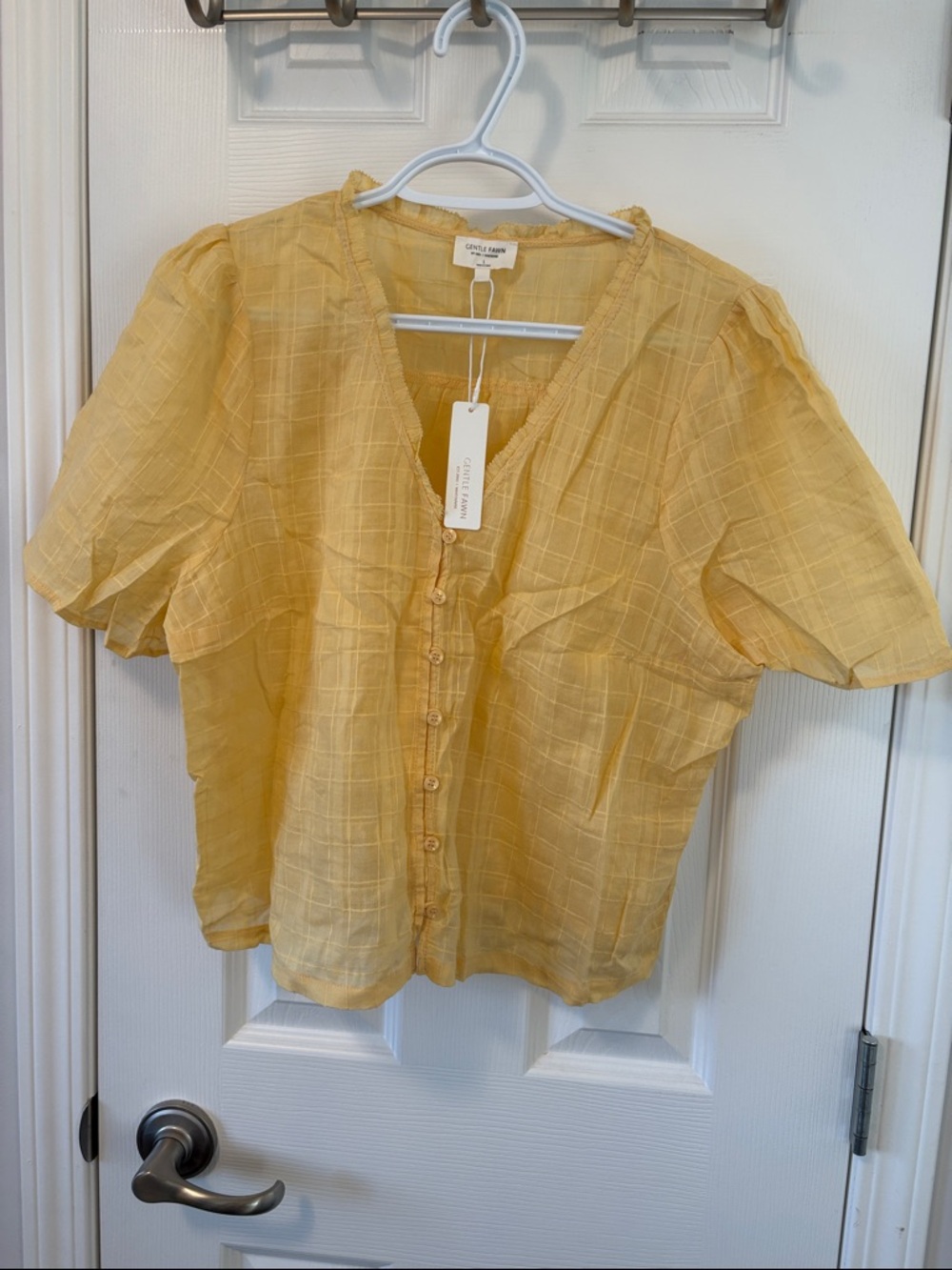 Gentle Fawn Yellow Short-Sleeve Button V-Neck Blouse